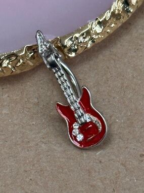 CLEAR GEM RED GUITAR TOP DOWN REVERSE DANGLE BELLY BUTTON RING NAVEL PIERCING